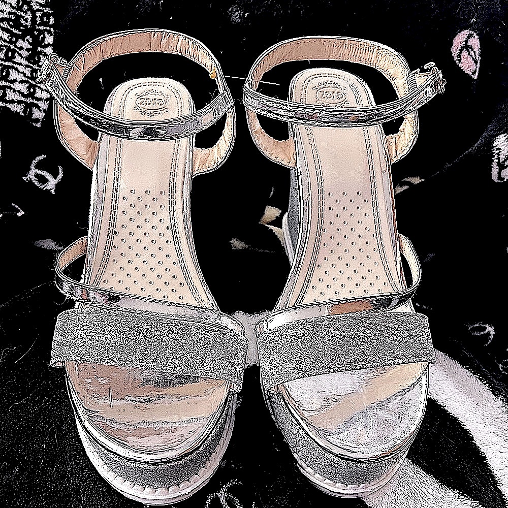 Silver Platform Sandals. Size 7